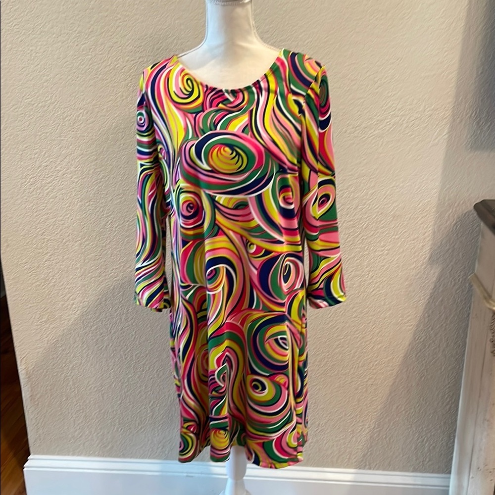 BUCKHEAD BETTIES Yellow and Pink Long Sleeve Scoop Neck Sundress